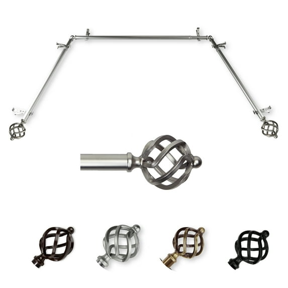 Jinx 13/16" Bay Window curtain rod 20"-36", 38"-72" - Satin Nickel,(ABay-42-5)