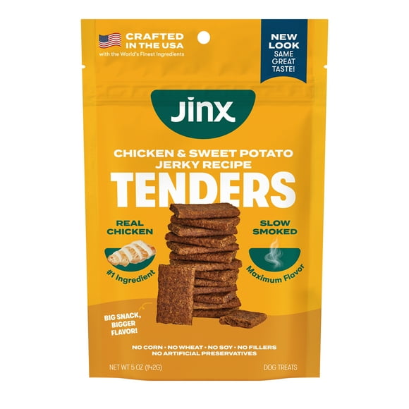Jinx All Natural Slow-Smoked Chicken & Sweet Potato Flavor Jerky Tenders for Dogs, 5 oz Bag 