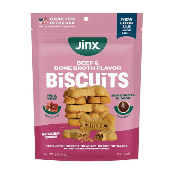 Jinx Beef Bone Broth Biscuits, Crunchy Dry Dog Treats, 16 oz Bag