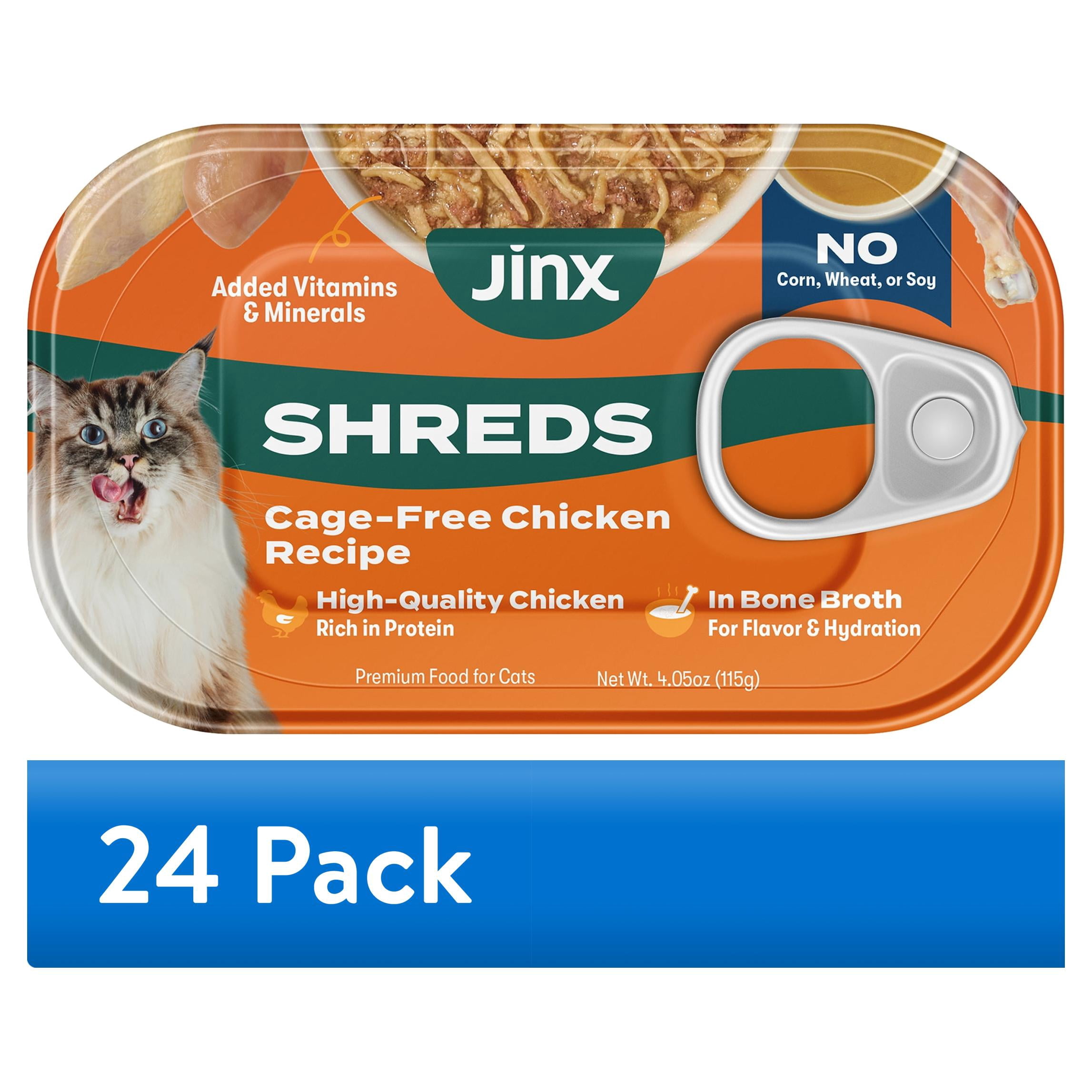 (24 pack) Jinx Cage-Free Chicken Shreds in Bone Broth Wet Cat Food, 4.05 oz