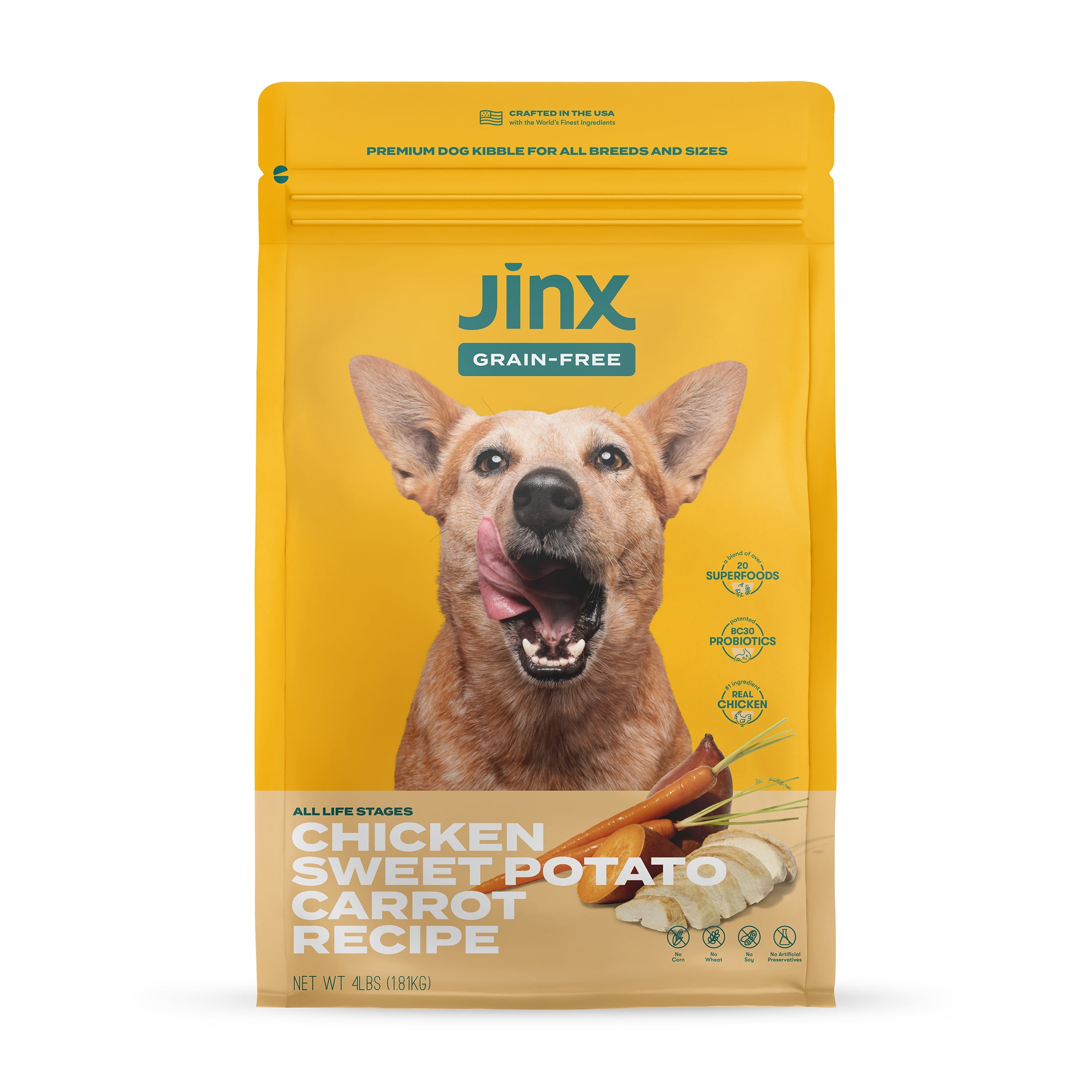 Jinx Chicken, Sweet Potato & Carrot Dry Dog Food, Grain Free, 4 lb. Bag