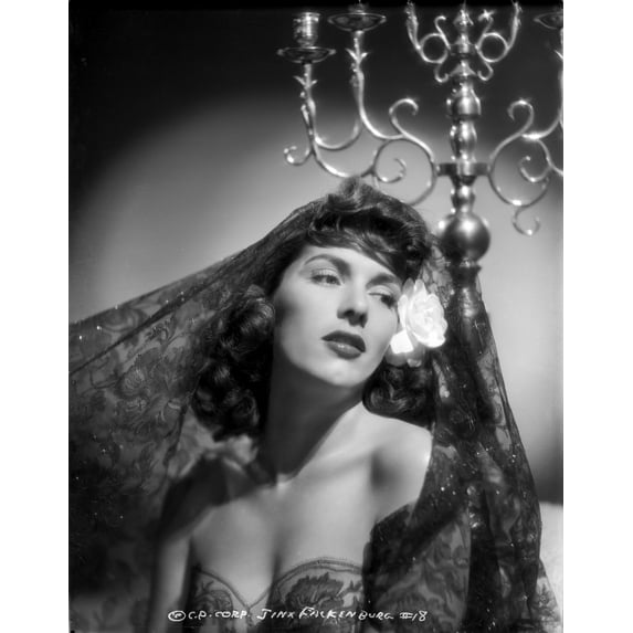Jinx Falkenburg on an Embroidered Lace Veil Portrait Photo Print (24 x 30)