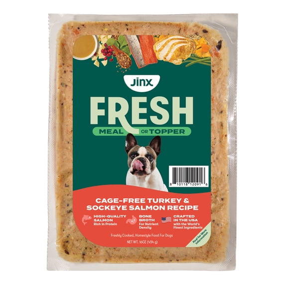 Jinx Fresh Cage-Free Turkey & Sockeye Salmon Dog Food Meal or Topper, 1 lb Pouch