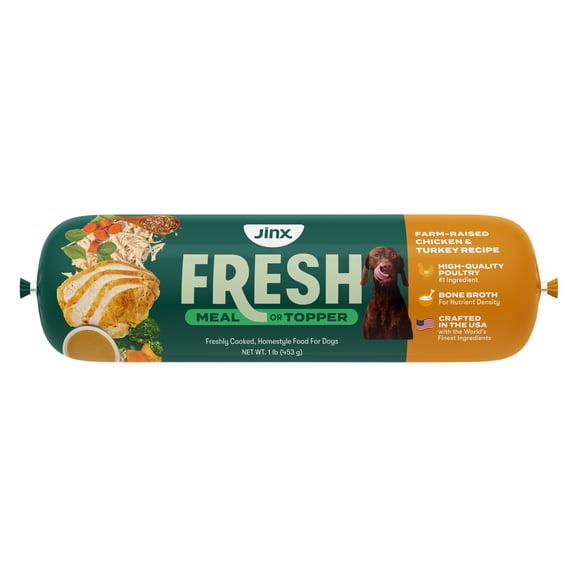 Jinx Fresh Farm-Raised Chicken & Turkey Dog Food Meal or Topper, 1 lb Roll