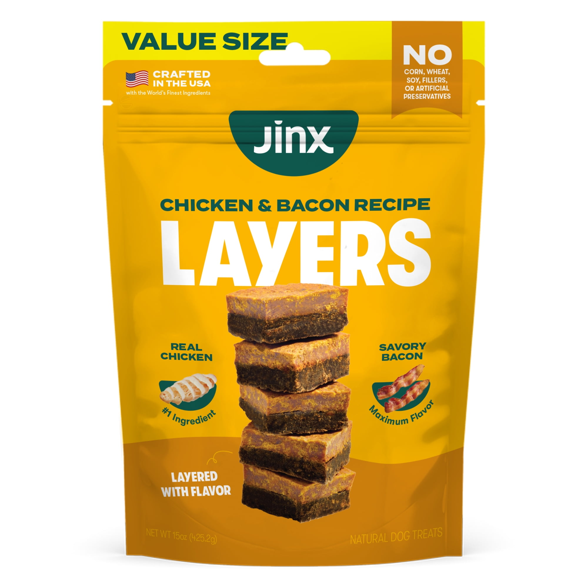 Jinx Chicken & Bacon Recipe Layers Dog Treats, 15 oz Bag