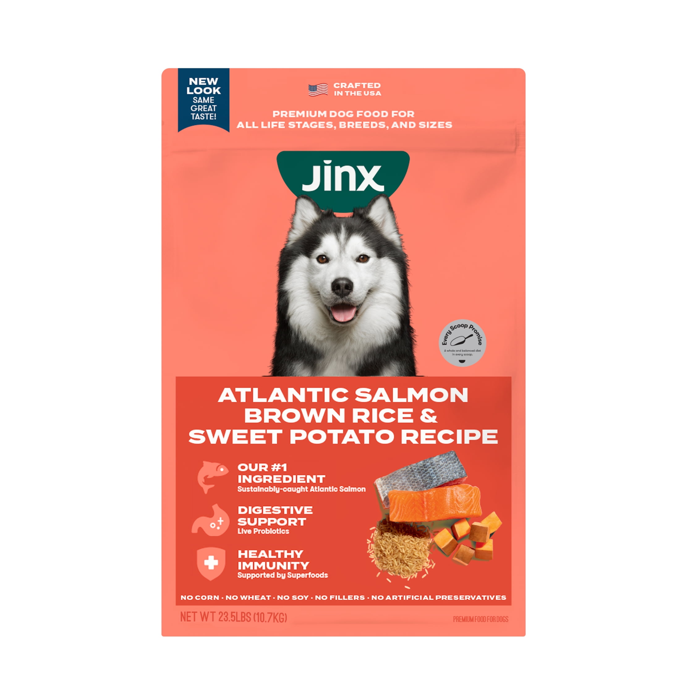 Jinx Salmon Brown Rice Dry Dog Food, Probiotics for Digestion