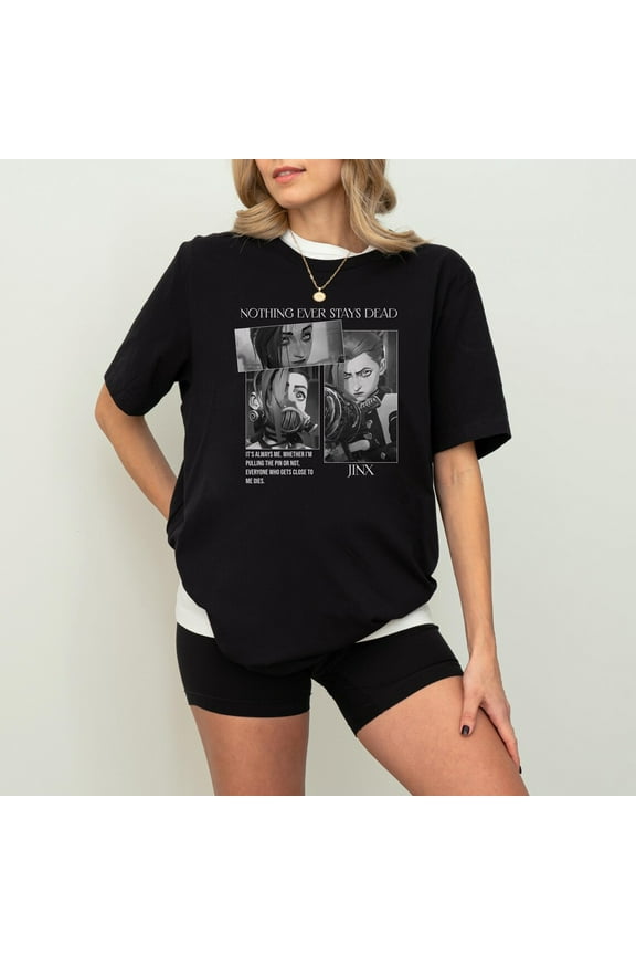 Jinx Shirt, Arcane Shirt, Anime Tee, Gamer Shirt, League of Legends Gift, LOL Shirt, Arcane Merch, Gift For Anime Lover, LOL Gift, Jinx,Black Color,Size 2XL