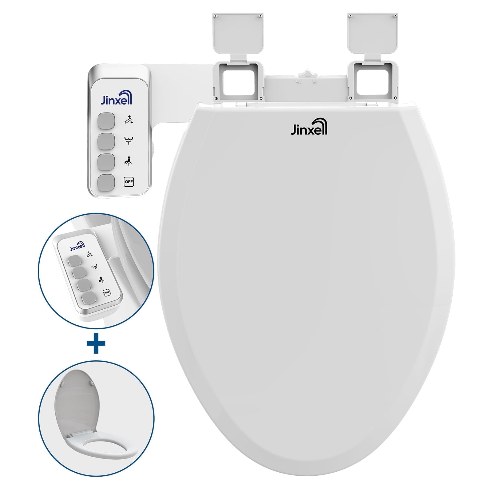 Jinxell Toilet Seat with Bidet- Non-Electric, Self-Cleaning Dual Nozzles for Frontal & Rear Wash, Adjustable Water Pressure, Slow-Close Lid,in Easy Install, Advanced 360° Self-Clean, Dual Nozzles,