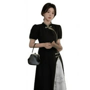 Jinyanxi Know Jiangnan Senior Sense Of Fashion Summer Design Exquisite New Chinese Style Cheongsam Dresses Black L