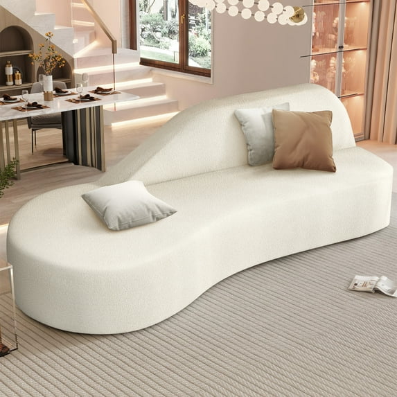 Jinyeda 91 " Curved Chaise Couch Memory Foam Sofa for Home Office, Installation Free, Velvet, Beige