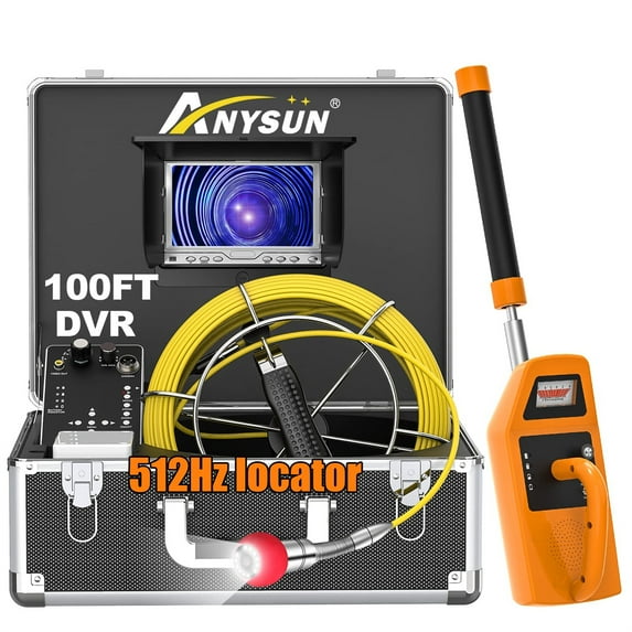 Jinyeda Sewer Camera with Locator, 7'' LCD 100ft Sewer Inspection Camera with 512Hz Transmitter and Receiver for Pinpoint Location Blockages and Damage
