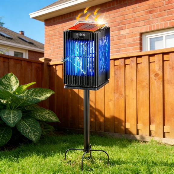 Jinyeda Solar Bug Zapper Outdoor, Rechargeable Mosquito Zapper 4200V with Auto-Sensing for Home, Patio, Backyard, Camping