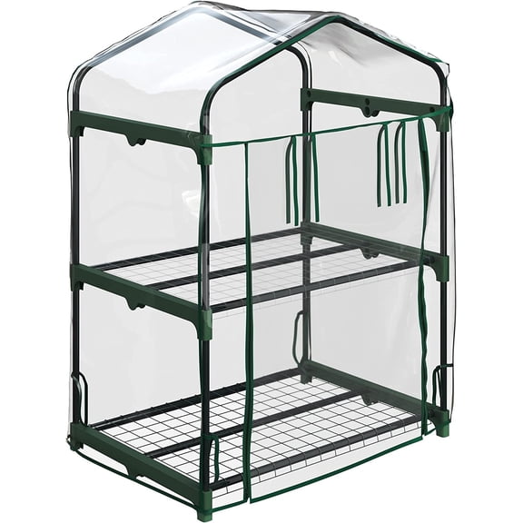 KingFurt 2 Tier Mini Greenhouse - Portable Greenhouse with Steel Frame and PVC Cover for Indoor or Outdoor - 27 x 19 x 37.5 Inch