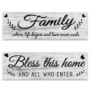 Jinyi 2pcs Wooden Signs Bless This Home Family Farmhouse Wall Art Decor For Bedroom Living Room Office Home Decor