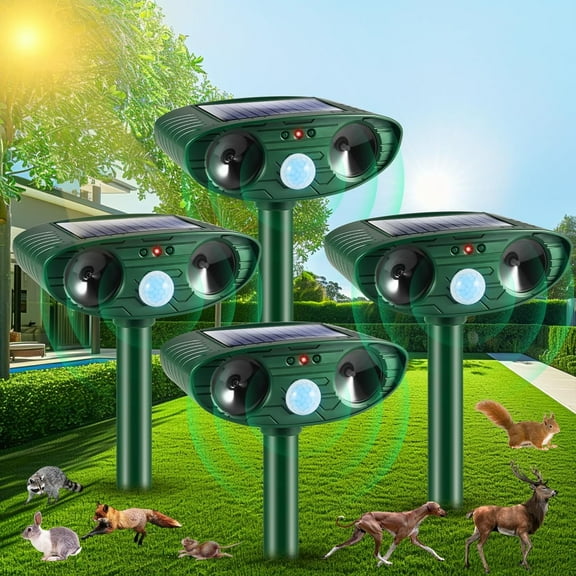 KingFurt 4 Pack Ultrasonic Animal Repeller Cat Repellent Outdoor,Deer Repellent Devices Solar Animal Repeller to Scare Away Rabbit Raccoon Squirrel Skunk Repellent for Yard