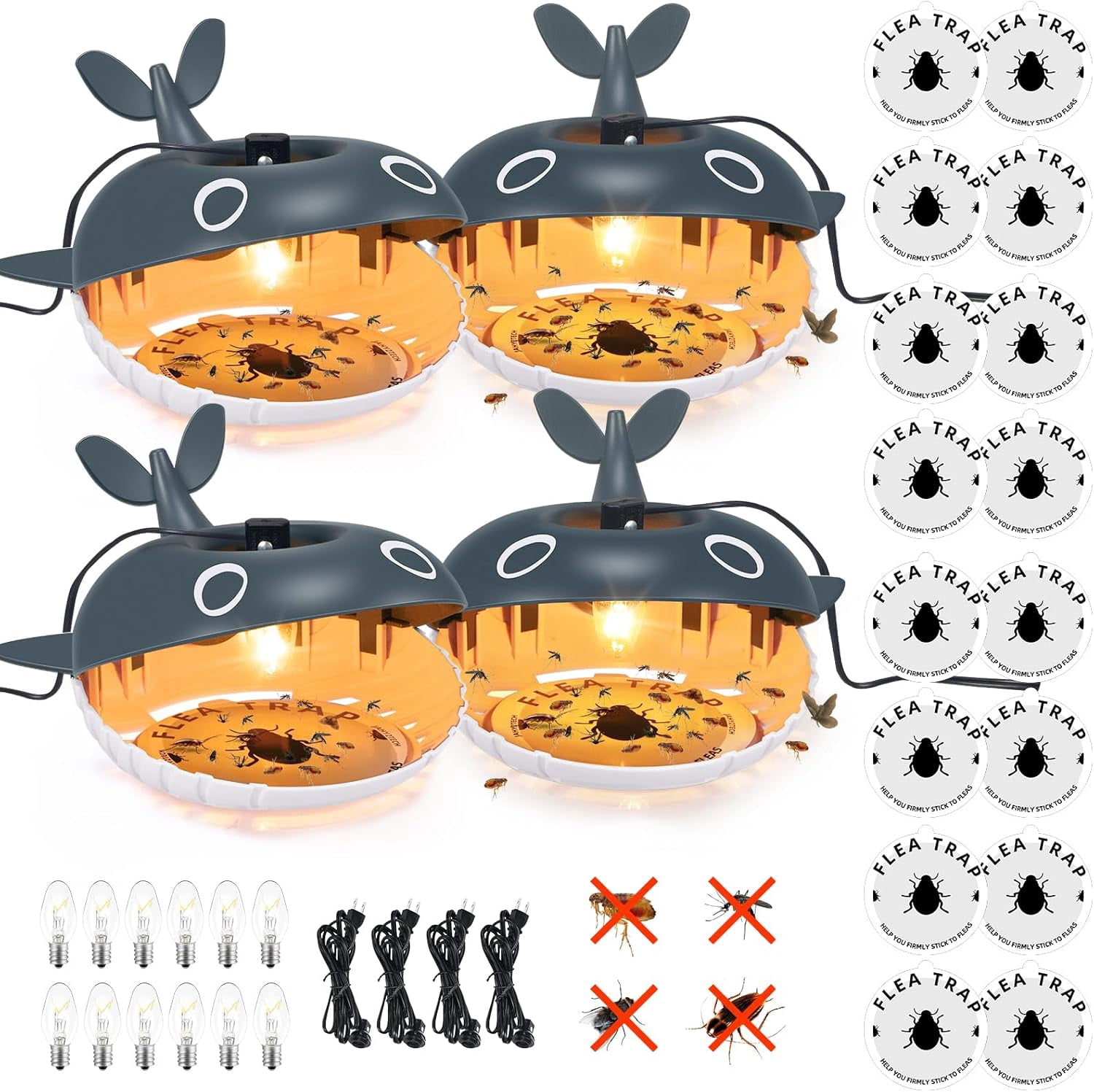 Jinyi 4 Packs Flea Traps for Inside Your Home, Flea Trap Carpet Insect Killer Pest Control Trapper with 16 Sticky Pads