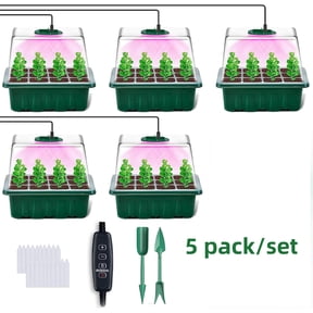 Jinyi 5-Pack Seed Starter Kit with LED Grow Lights, Smart Timing Controller, 60-Cell Germination Trays with Heightened Humidity Domes