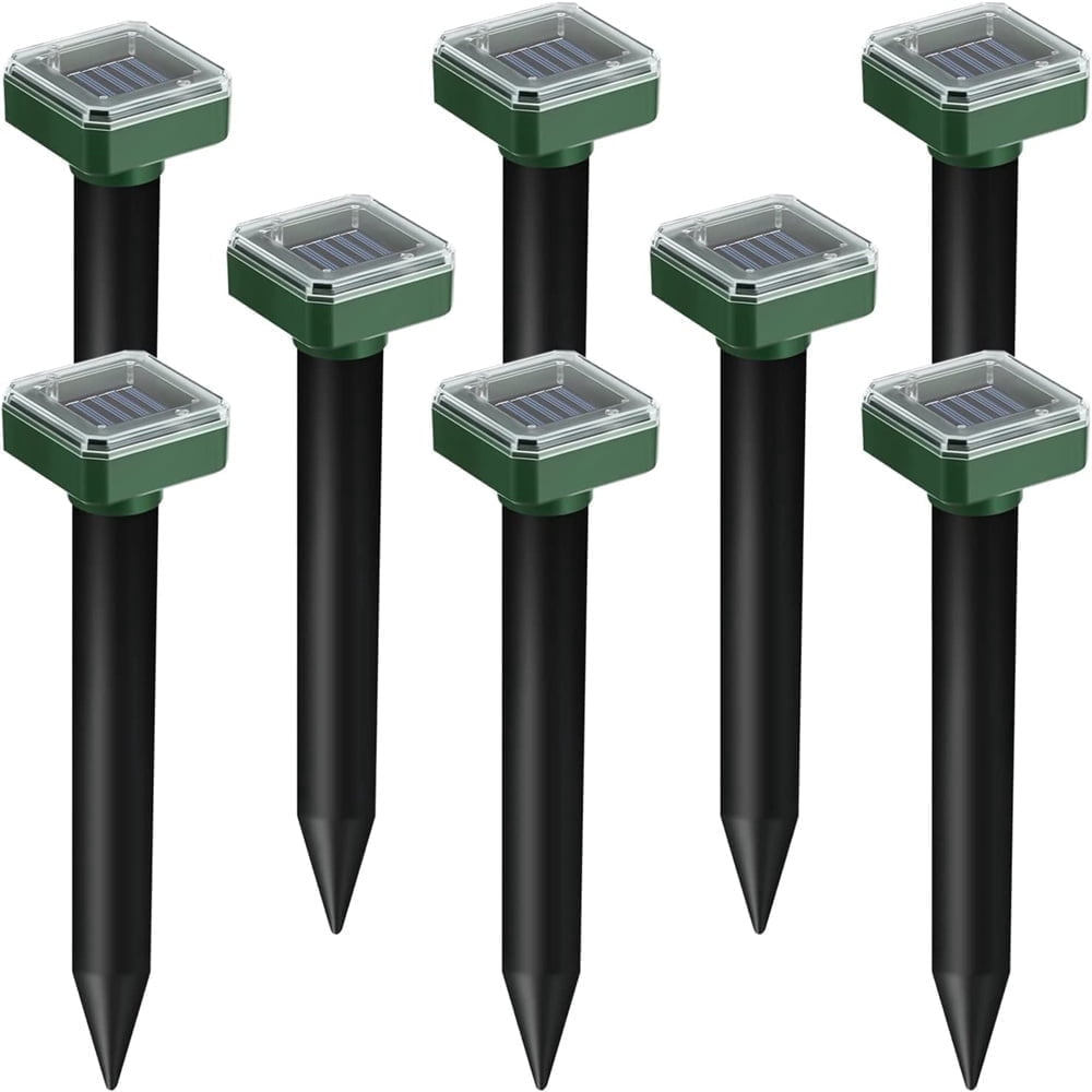 KingFurt  8 Pack Mole Repellent Solar Powered Solar Mole Repellent Ultrasonic Vole Groundhog Repellent Outdoor Waterproof Sonic Repellent Spikes Drive Away Burrowing Animals from Lawns and Yard