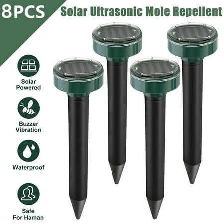 KingFurt 8 Pack Solar Mole Pest Rodent Repeller Ultrasonic Sonic Mouse Gopher Pest