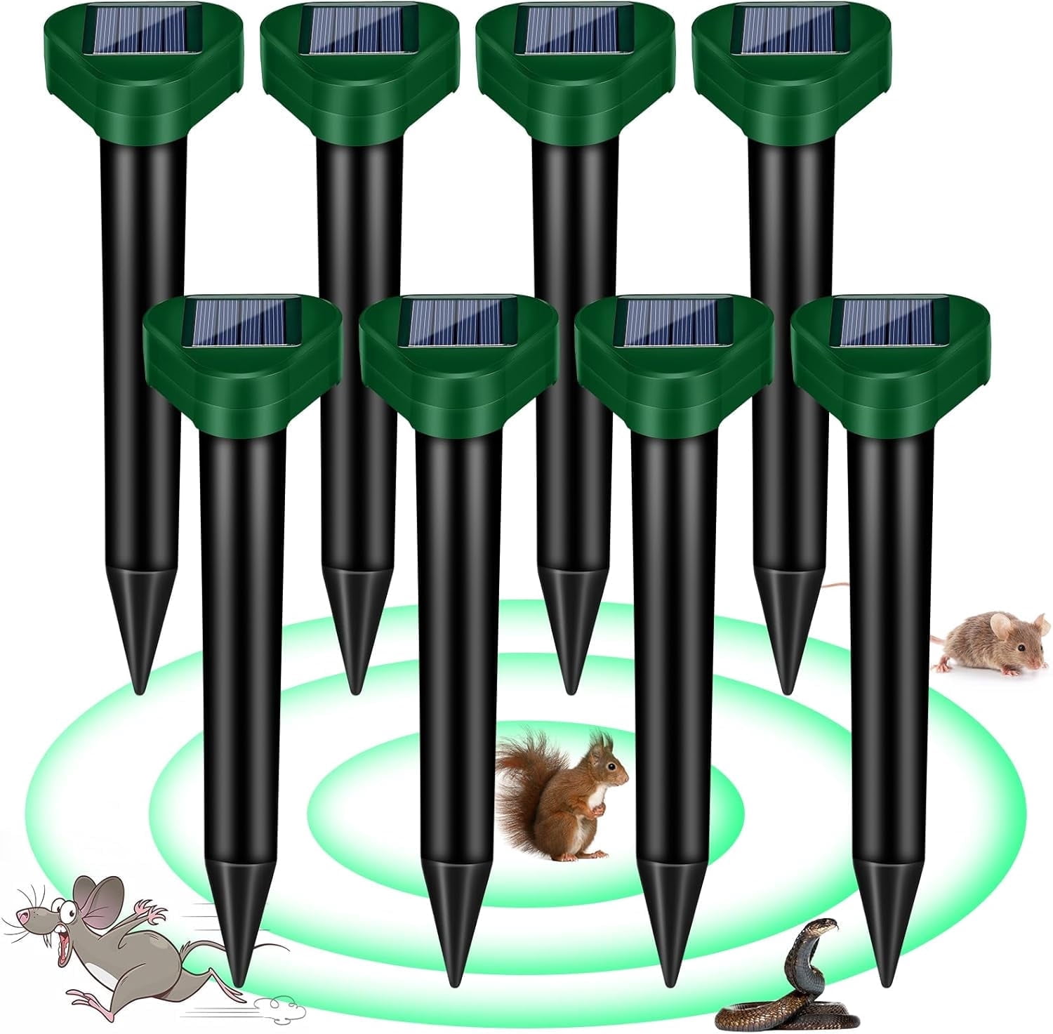 KingFurt 8 Pack Solar Mole Repellent Outdoor, Ultrasonic Mole Repellent Stakes for Lawn Garden Yard