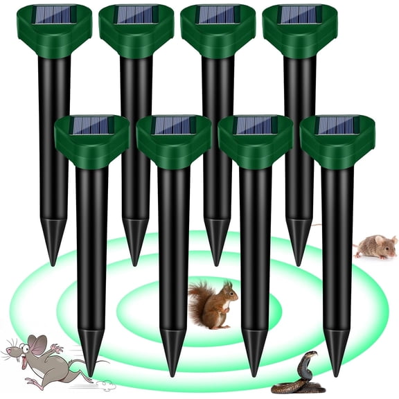 KingFurt 8 Pack Solar Mole Repellent Outdoor, Ultrasonic Mole Repellent Stakes for Lawn Garden Yard