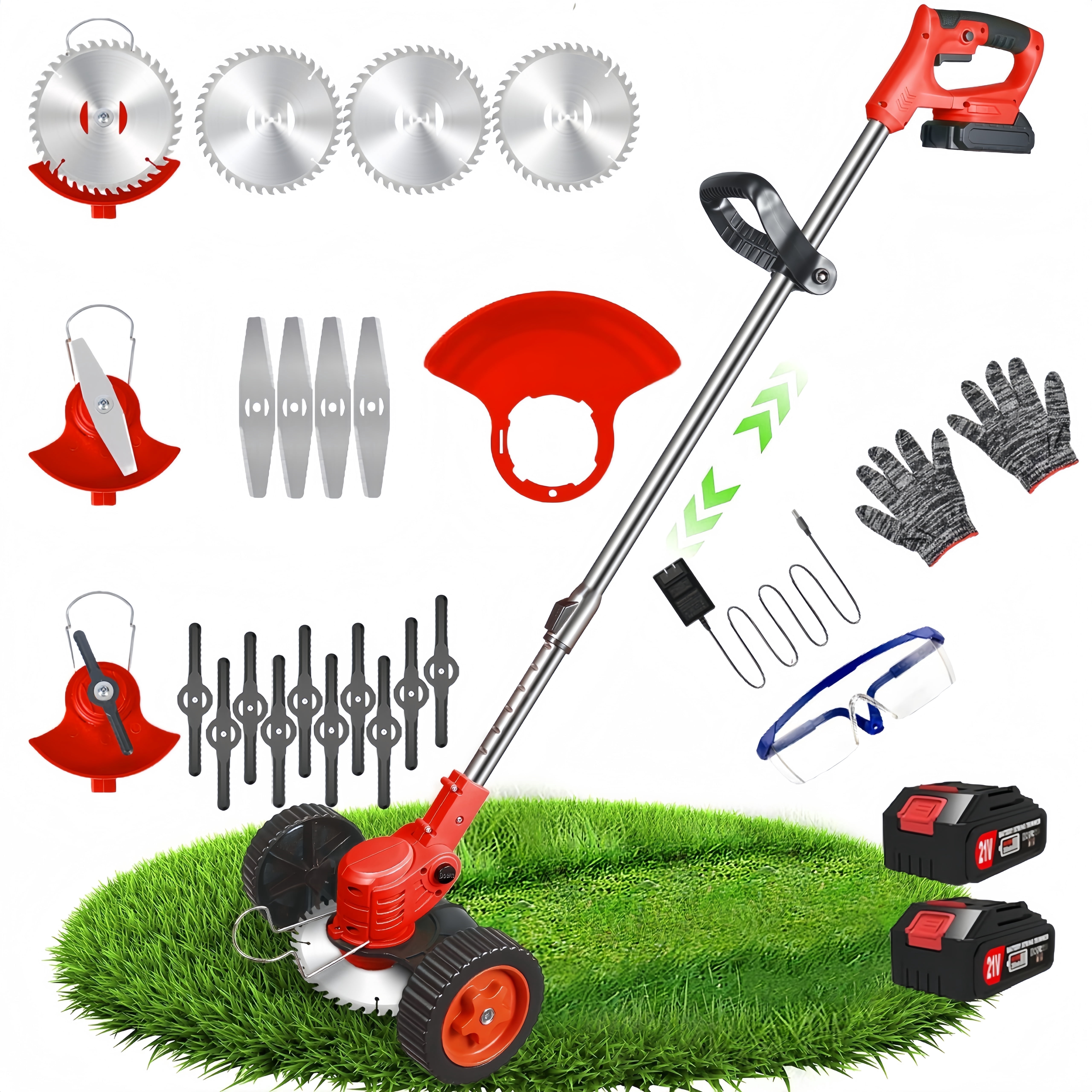KingFurt 800W Electric Lawn Mower, Cordless, Adjustable Length, 3