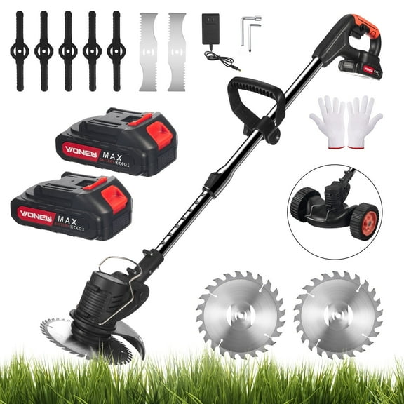 Jinyi Electric Lawn Mower with Wheels, Cordless Lawn Mower, Lawn Edger with 3 Blades