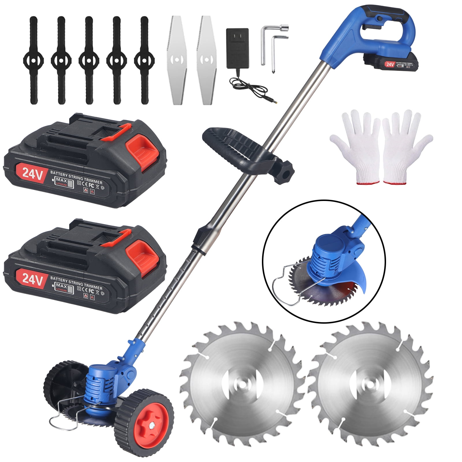 KingFurt Electric weed eaters, Cordless string trimmer,21V Weed Wacker,Lawn Edger with 3 Blades, with Wheels Grass Edger for Lawn Yard Garden
