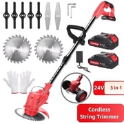 KingFurt Electric weed eaters, Cordless string trimmer,21V Weed Wacker,Lawn Edger with 3 Blades, with Wheels Grass Edger for Lawn Yard Garden