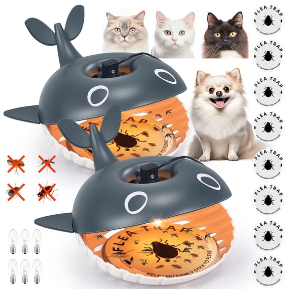 KingFurt Flea Traps for with 4 Sticky Disc & 6 Bulbs & 2 Electric Wires, Flea Killer Indoor Bed Bug Trap Pest Control, Non Toxic & Harmless, Friendly to Pets & Kids(2 Pack)