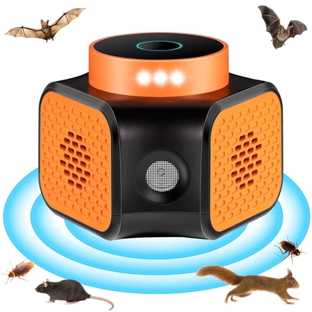 KingFurt Indoor Ultrasonic Insect & Pest Repellent,Mouse Repellent with 360° Coverage, LED Strobe Lights, Safe for Home and Pets-Black+Orange