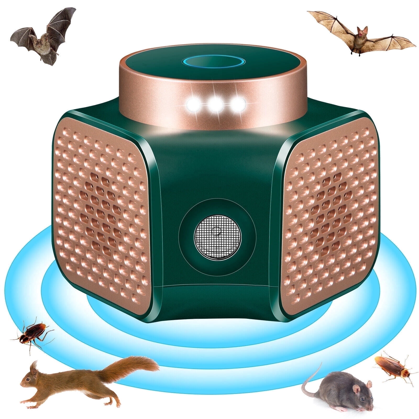 KingFurt  Indoor Ultrasonic Mouse Repellent with 360° Coverage and LED Lights