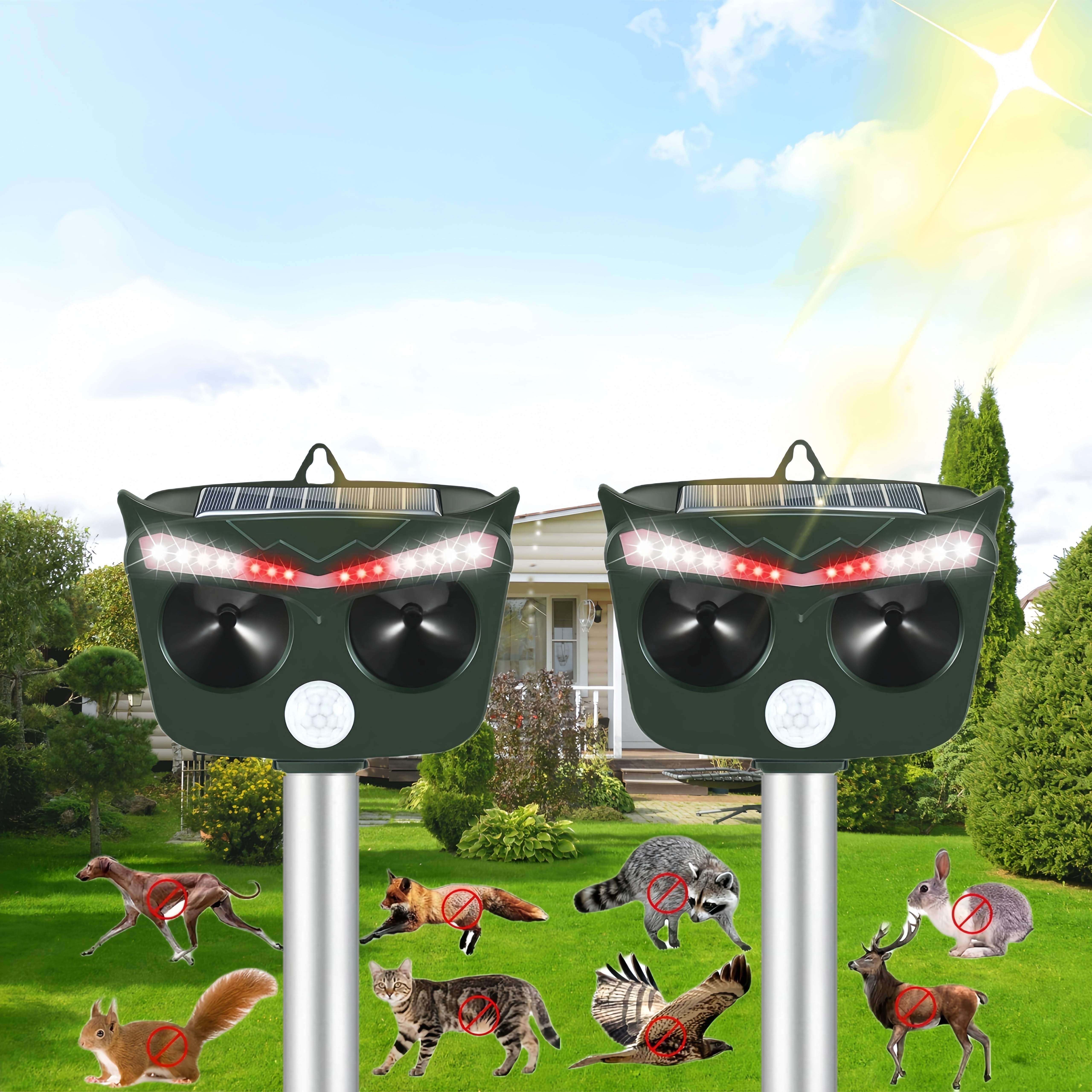 KingFurt Motion Sensor Solar Powered Rainproof Humane Animal Repellent ...