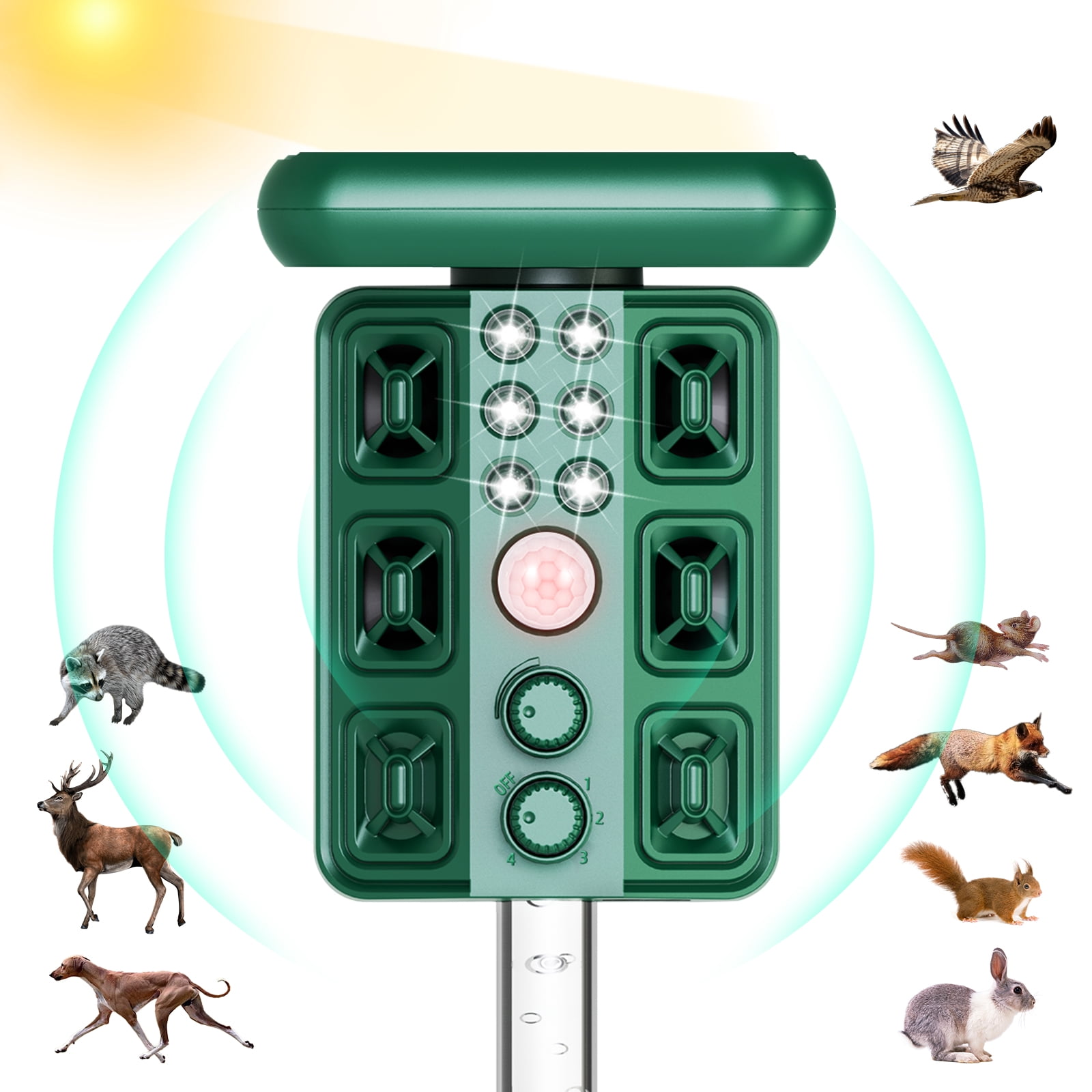 JINYI  Solar Animal Repeller with Motion Detection - Deer, Coyote, Rabbit Deterrent for Yard