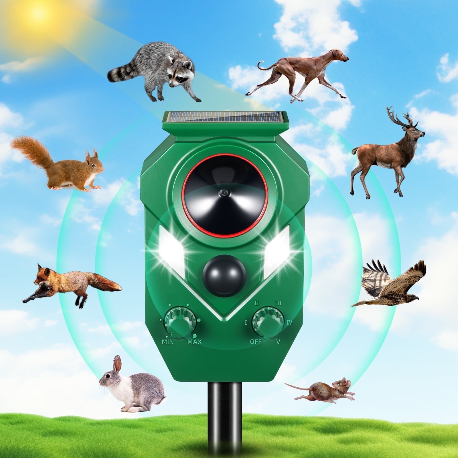 KingFurt Solar Animal Repeller with Motion Detection - Deer, Coyote, Rabbit Deterrent for Yard