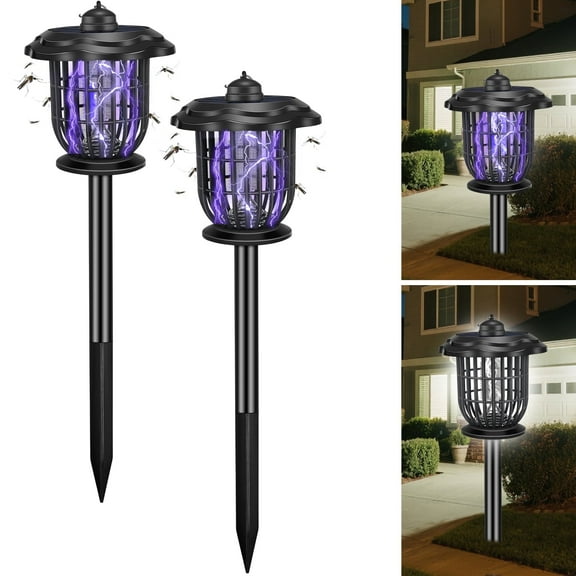 Jinyi Solar Bug Zapper2 Pack 2-in-1 Waterproof Outdoor Mosquito Zapper Killer and Lighting Repellent Lamp for Indoor Outdoor Use Garden Patio Purple and White Light