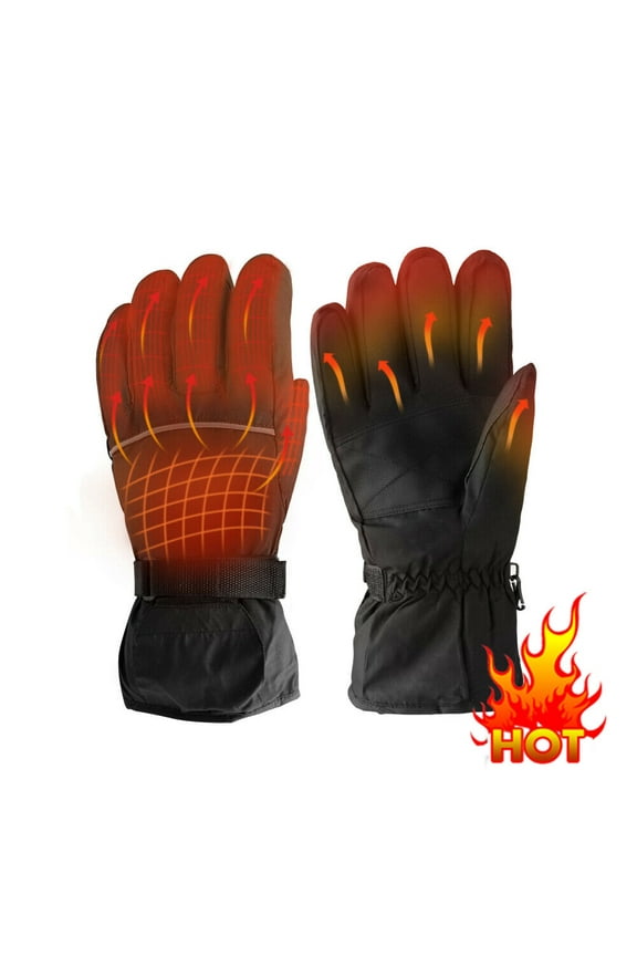Unisex Heated Gloves, Soft Velvet, Winter Gloves, 1 Pair of Gloves, 2x DC Battery Case, Black, One Size, 5-Piece