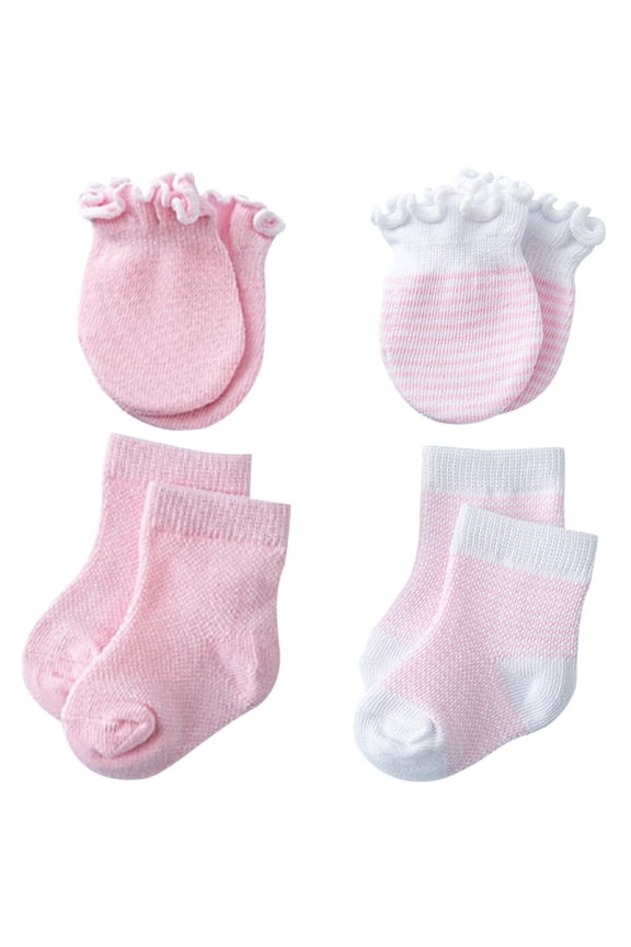 4 Pairs Lovely Baby Socks Gloves Cotton Mittens Socks Anti-scratch Face Gloves Maternal Child Supplies for Baby Wearing (Pink)