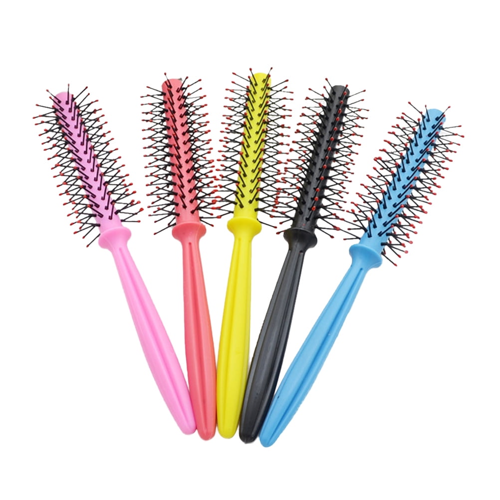 Jinyuann Plastic Handle Curly Hair Styling Round Bristles Brush Comb