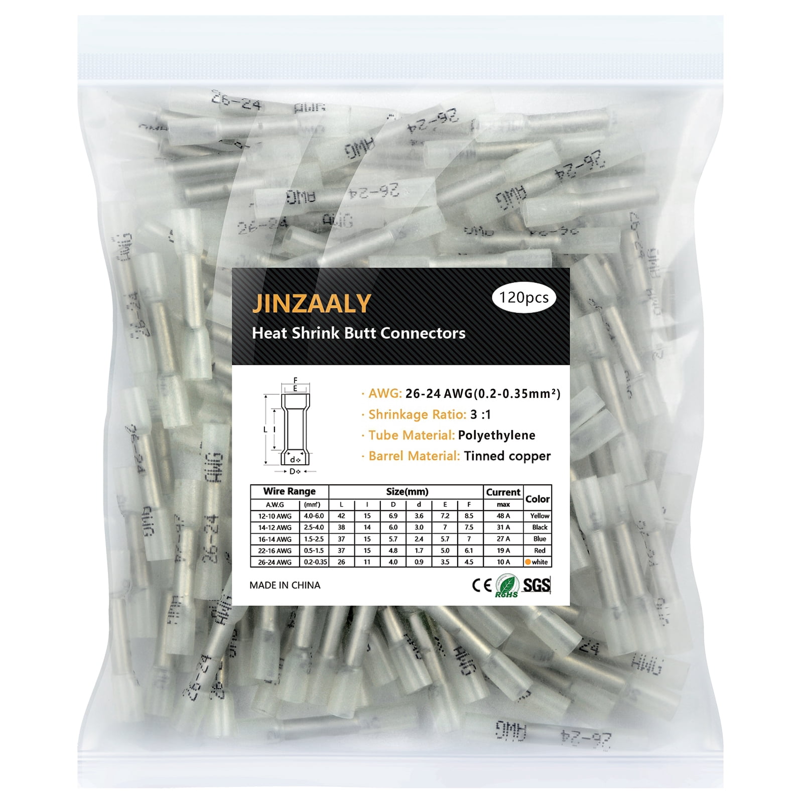 Jinzaaly Heat Shrink Butt Connectors, Insulated Waterproof Electrical ...