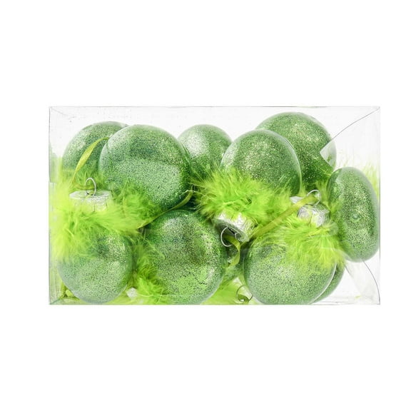 Jioakfa 12 Pcs Lime Green Ball Ornaments With Feather2.4 Inch Christmas Shatterproof Tree Decorations Glittering Plastic Hanging Ball Ornaments For Xmas Tree Home Holiday Party Decor Green 2.36Inch