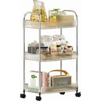 Jioakfa 3 Tier Rolling Cart Organizer With Wheels,Utility Trolley With Handle,Clear Acrylic Movable Cart Storage Organizer For Kitchen, Bathroom, Nursery, Laundry, Book, Snack,Craft Clear