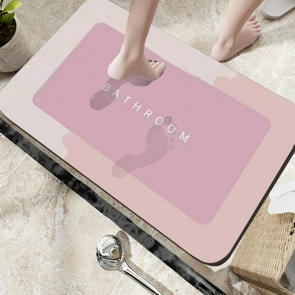 Jioakfa Bath Mat Rugs 24X16 - Diatomaceous Earth Bath Mat Quick Dry Absorbent Bathroom Rugs Rubber Non Slip Thin Bathroom Mat Fit Under Door, Bath Mats For Bathroom Floor, Tub And Shower, Sink Pink