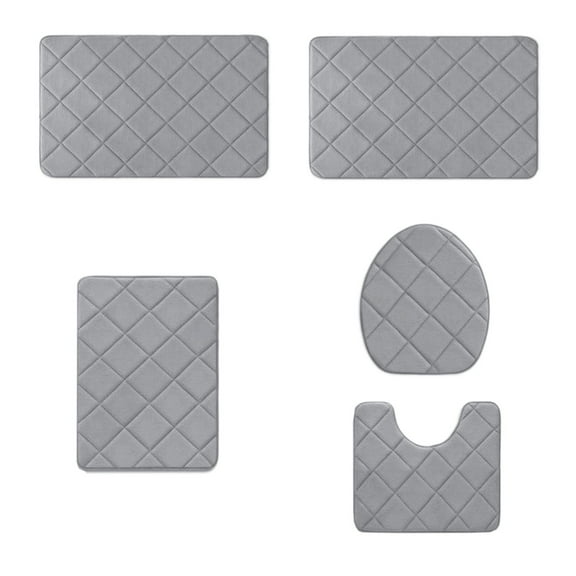Jioakfa Bathroom Rug Set 5 Piece, Memory Foam Bath Mat Set, Super Absorbent Bath Mats For Bathroom - Non-Slip & Machine Washable Bath Rugs - Dry Quickly Bath Rugs Gray 5 Piece