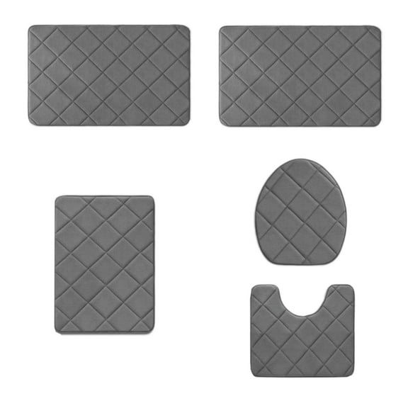 Jioakfa Bathroom Rug Set 5 Piece, Memory Foam Bath Mat Set, Super Absorbent Bath Mats For Bathroom - Non-Slip & Machine Washable Bath Rugs - Dry Quickly Bath Rugs Dark Gray 5 Piece