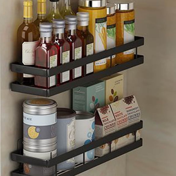 Jioakfa Black Spice Rack Wall Mounted, 2 Pack Pantry Door Organizer & Hanging Storage Baskets Organizer Wall Mount, Large Capacity Metal Spice Shelf For Kitchen Cabinet, Bathroom, Shower, Home Decor