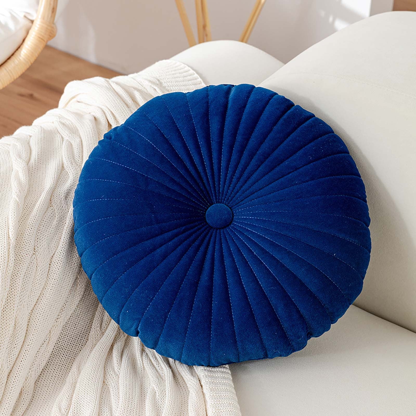 Round Throw Pillow Velvet Pleated Round Pillow Cushion For Couch
