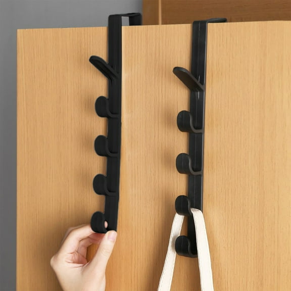 Jioakfa Over The Door Hooks, 4 Pcs 5 Hooks Door Hooks For Hanging, Over The Door Purse Organizer For Coat Hanger, Back Of Shower Door For Hanging Towel Rack Clothes, Hat, Bathroom, Closet Black