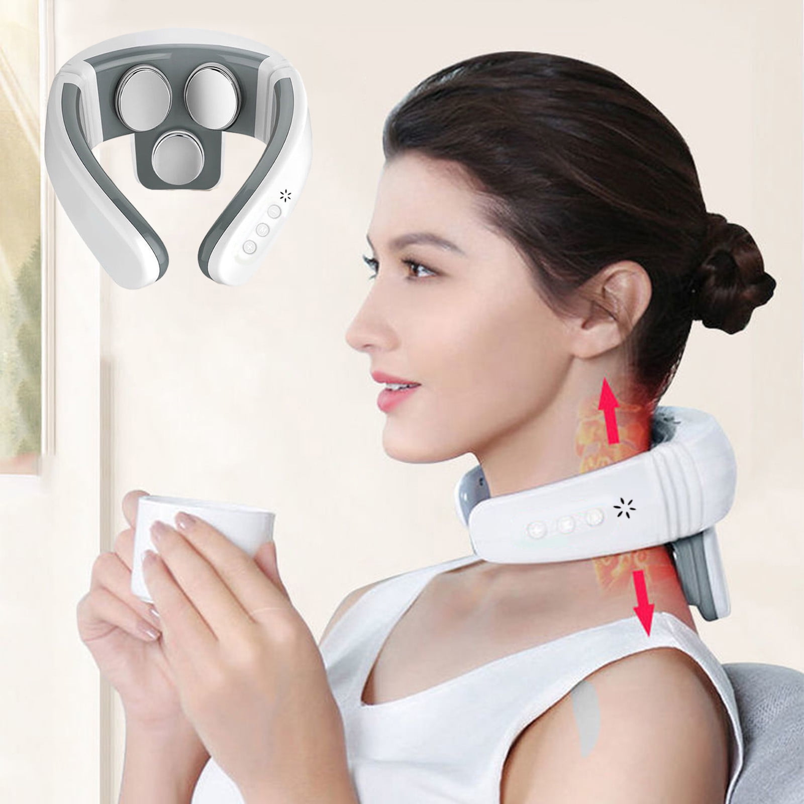  INSHUEY FSA Neck Massager with Heat for Neck Pain Fatigue  Relief FSA or HSA Eligible,Electric Pulse Deep Tissue Neck Massager 6 Modes  9 Intensities Cordless Massager Gifts for Women Men 