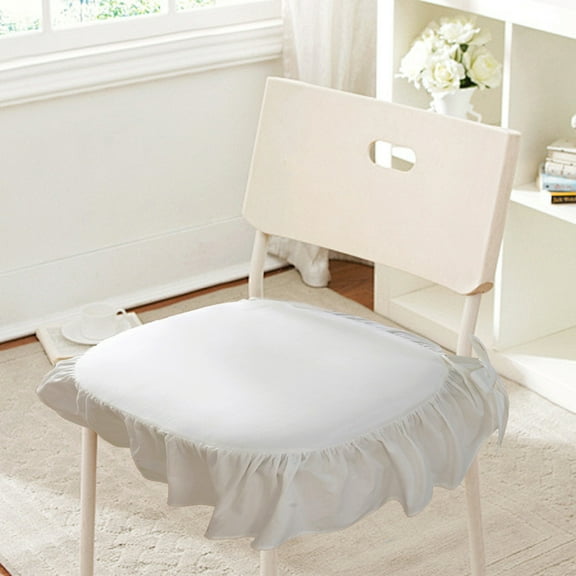 Jioakfa French Cotton Simple Seat Cushion,Fabric Not-Slip Soft Chair Pad Seat Cover,Ruffled Skirt Seat Cover With Ties And Cotton Filled For Wooden Dinner Chair White